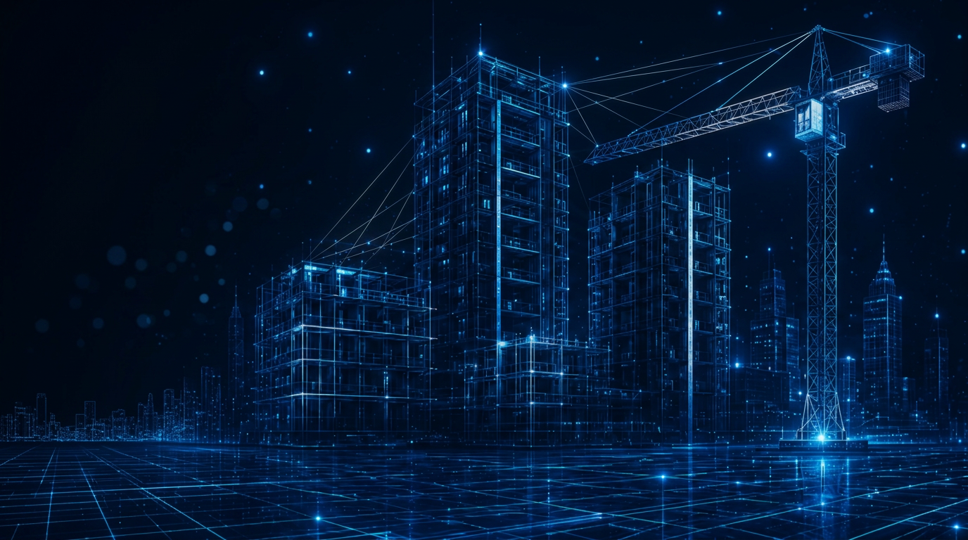 Prédios em construção em wireframe — inteligência para construção civil